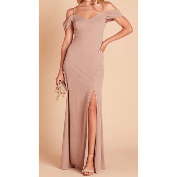 BIRDY GREY 2X Plus Curve Crepe Taupe Cold Shoulder  Slit Dev Maxi Dress NWT b141 - Picture 1 of 10